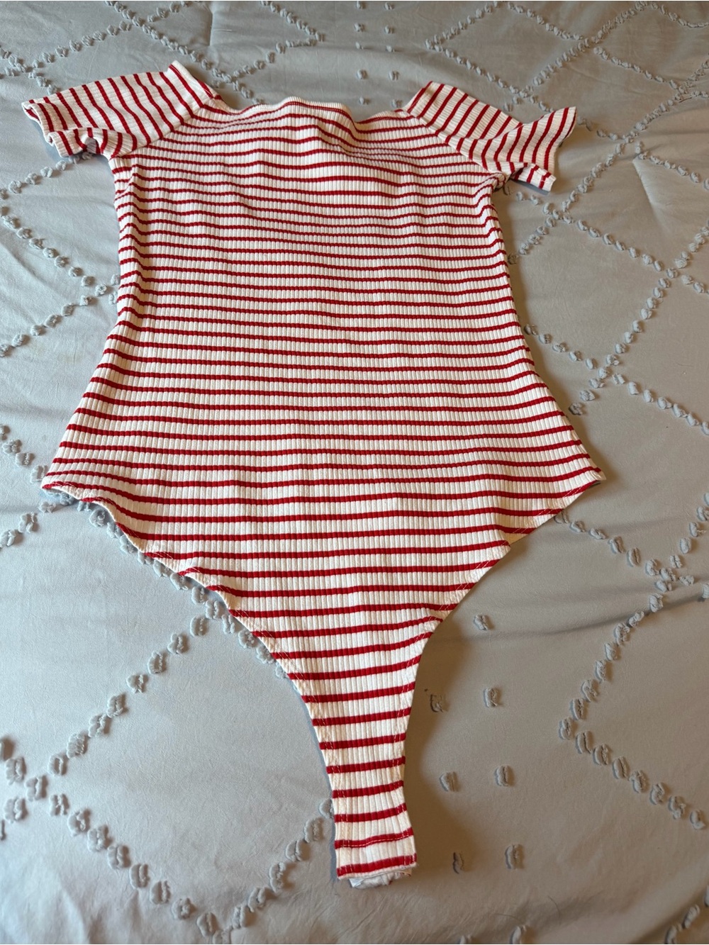 ASOS Red and White Ribbed Striped One-Piece Bodysuit US 12/Large